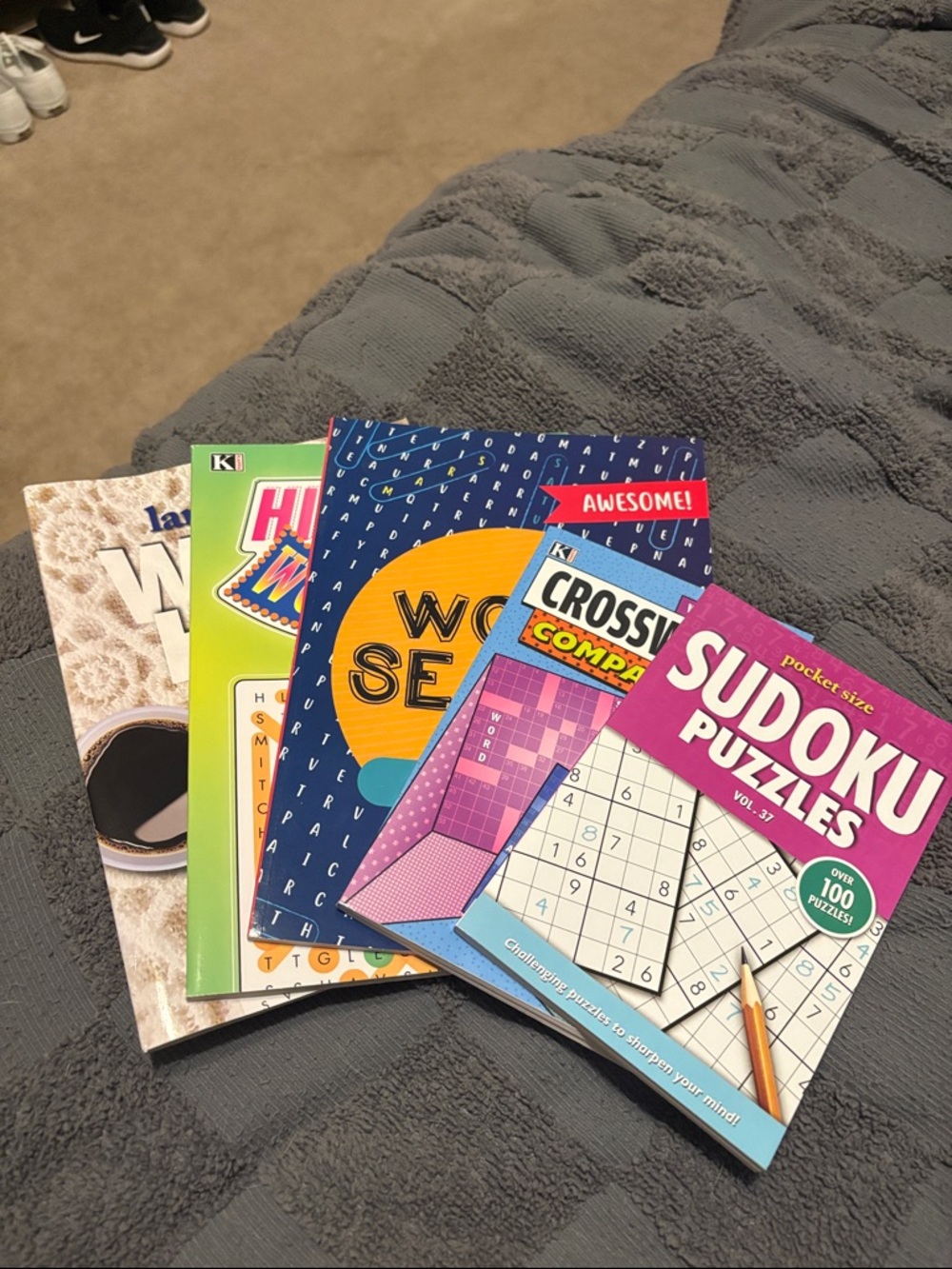 Assorted Puzzle & Word Search Book Bundle - Pink / Blue / Yellow Covers